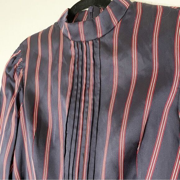 Sandro Respect Striped Navy Red White Pleated mini Dress FR38/US 6 long sleeve - Picture 9 of 12